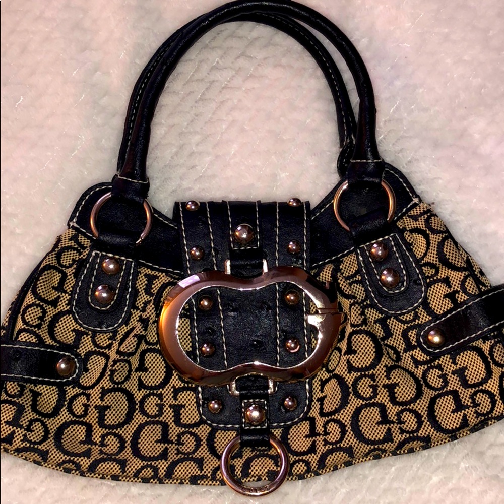 Guess small hobo handbag ostrich print handle/trim